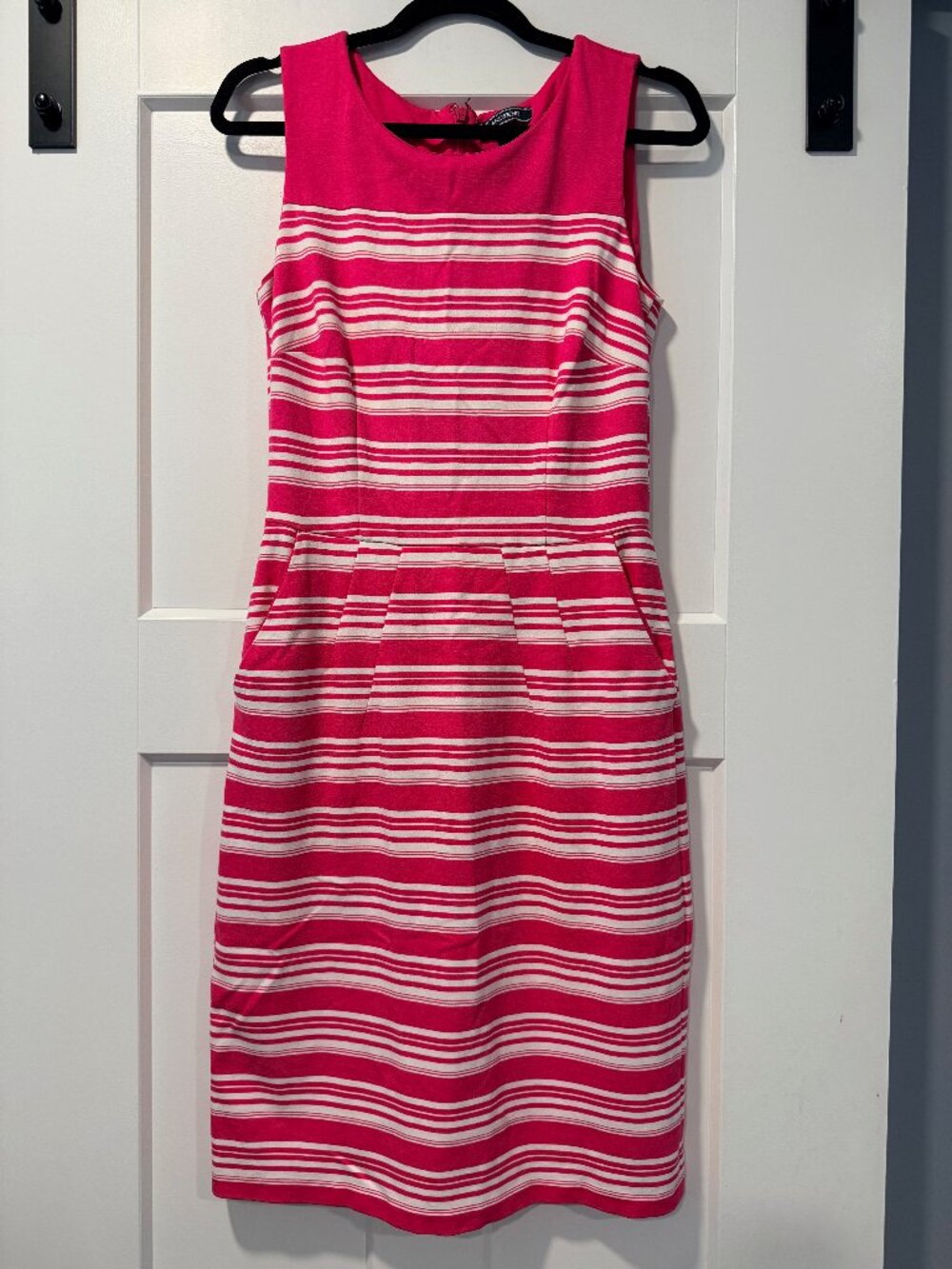 Lands' End Pink and White Stripe Scuba Knit Sleeveless Dress